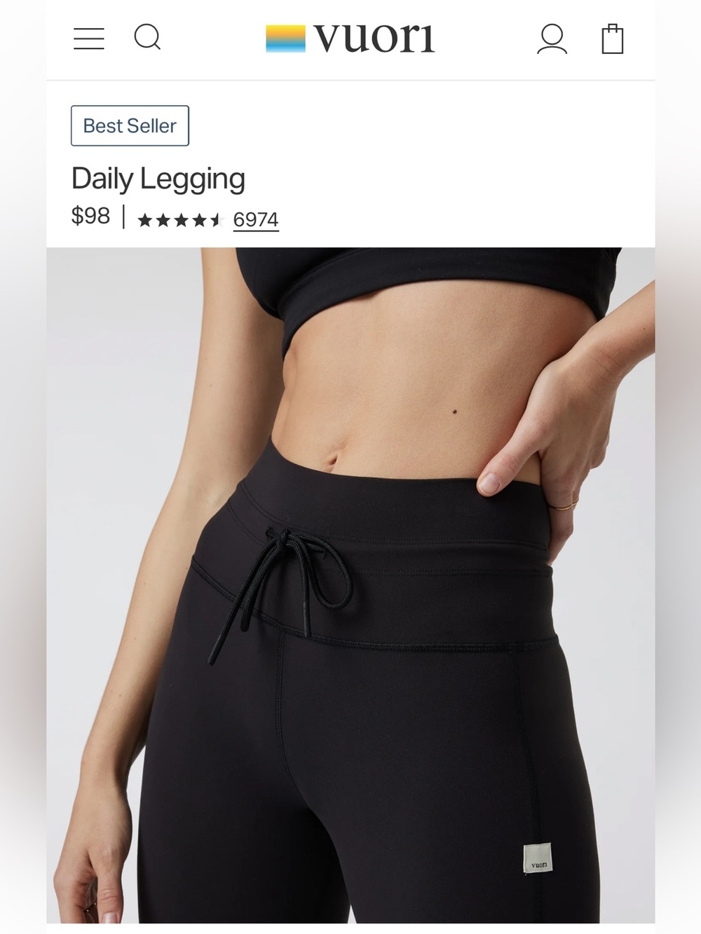 Vuori Daily Legging Black Size XS - Picture 2 of 12